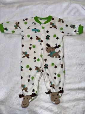 Carter's Cream Fleece Footed One-Piece with Moose and Trees